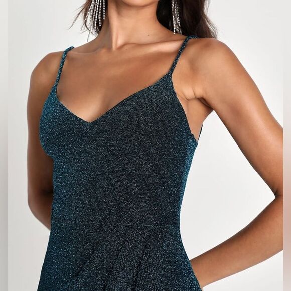 NWT Lulus Forever Your Girl Metallic Teal Bodycon Dress - Picture 3 of 7